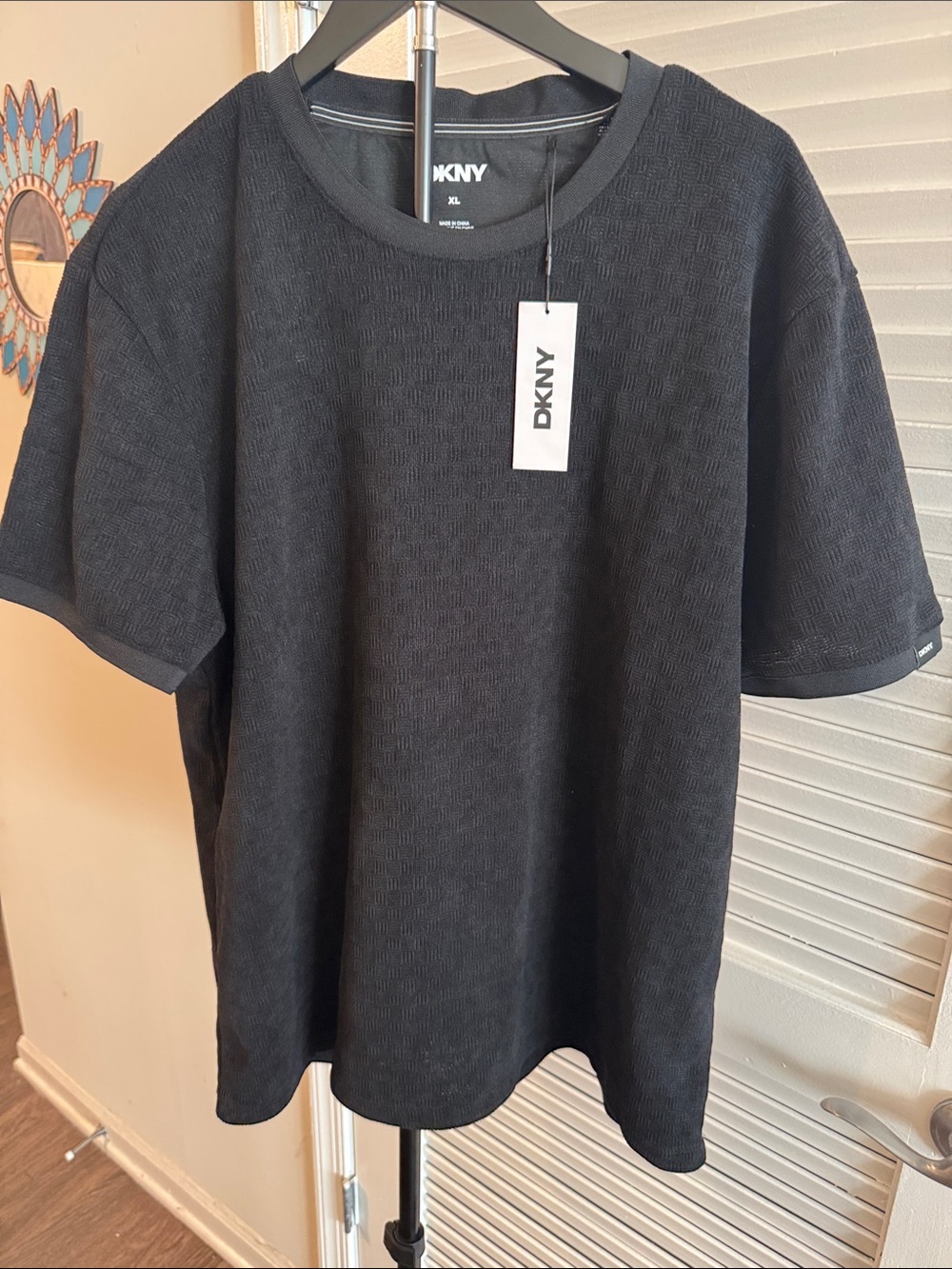 DKNY Black Textured Short Sleeve Crew Tee